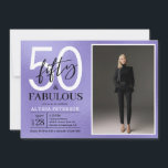 Invitación Fifty and Fabulous Script Photo 50th Birthday<br><div class="desc">This 50 & Fabulous purple foil black and white and photo 50th birthday party invitation is perfect for your loved one who's turning fifty!  It's fonts are trendy yet classic.  And your photo makes it unique just like her!</div>