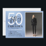 Invitación Fifty and Fabulous Script Photo 50th Birthday<br><div class="desc">This 50 & Fabulous dusty blue foil black and white and photo 50th birthday party invitation is perfect for your loved one who's turning fifty!  It's fonts are trendy yet classic.  And your photo makes it unique just like her!</div>