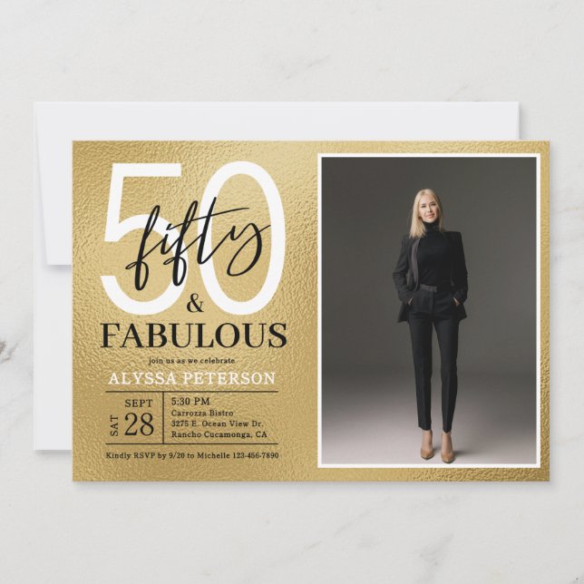 Invitación Fifty and Fabulous Script Photo 50th Birthday  Inv (Anverso)