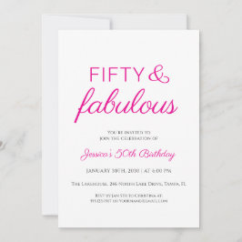 Invitación Fifty and Fabulous Script Pink 50th Birthday Party