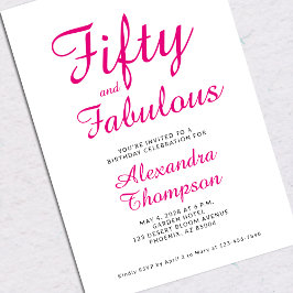 Invitación Fifty and Fabulous Script Pink 50th Birthday Party