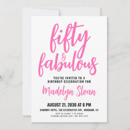 Invitación Fifty and Fabulous Script Pink 50th Birthday Party