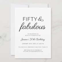 Fifty and Fabulous Script Text 50th Birthday Party