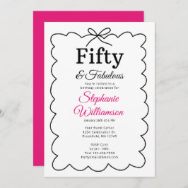 Invitación Fifty and Fabulous Whimsical Black and Pink Script