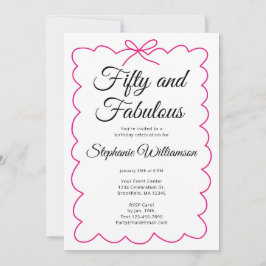 Invitación Fifty and Fabulous Whimsical Pink and Black Script