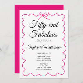 Invitación Fifty and Fabulous Whimsical Pink and Black Script