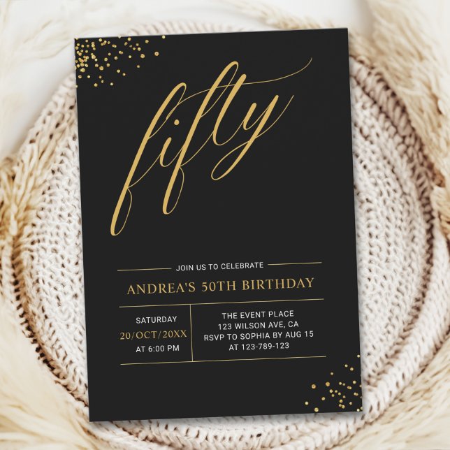 Invitación Fifty Birthday Gold & Black 50th Birthday (Subido por el creador)