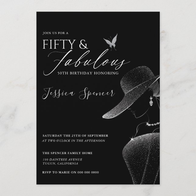 Invitación Fifty & Fabulous Black Glam 50th Birthday (Anverso)