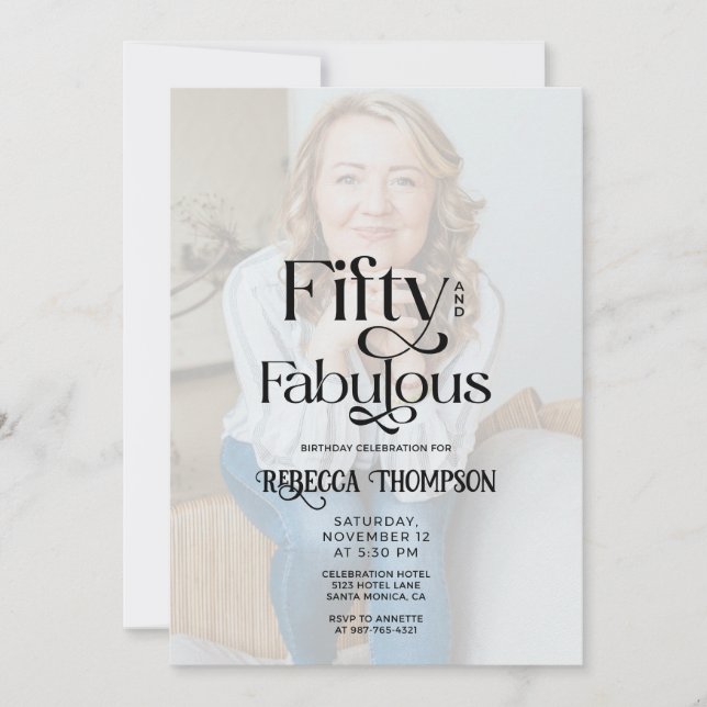 Invitación Fifty Fabulous Black White Photo 50th Birthday (Anverso)