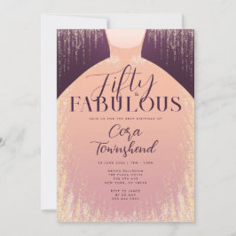 Invitación Fifty & Fabulous Elegant Gold Dress 50th Birthday