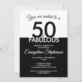 Invitación Fifty Fabulous Modern Black White 50th Birthday 