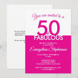 Invitación Fifty Fabulous Modern Pink White 50th Birthday 