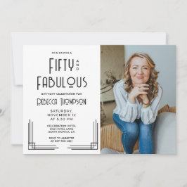 Invitación Fifty Fabulous Photo Art Deco Black 50th Birthday