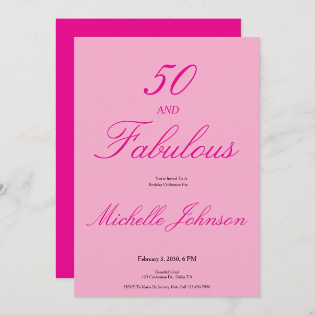 Invitación Fifty & Fabulous Pink 50th Birthday Party (Anverso / Reverso)