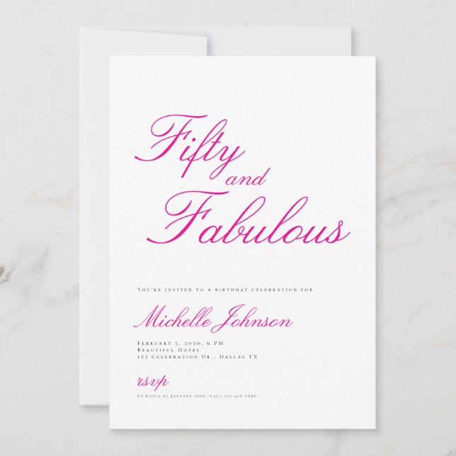 Invitación Fifty & Fabulous Pink 50th Birthday Party Invitati (Anverso)