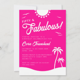 Invitación Fifty & Fabulous Pink Beach 50th Birthday Party