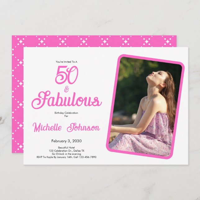 Invitación Fifty & Fabulous Pink Black 50th Birthday Party (Anverso / Reverso)
