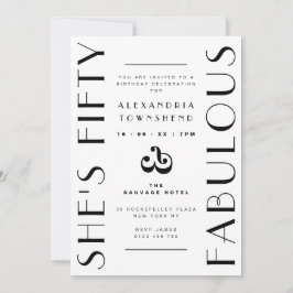 Invitación Fifty & Fabulous White Art Deco 50th Birthday