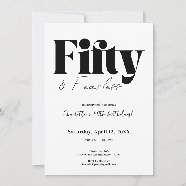 Invitación Fifty & Fearless 50th Birthday Invitation (Anverso)