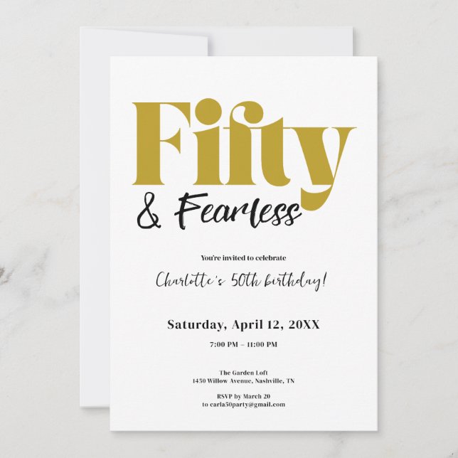 Invitación Fifty & Fearless 50th Birthday Invitation (Anverso)