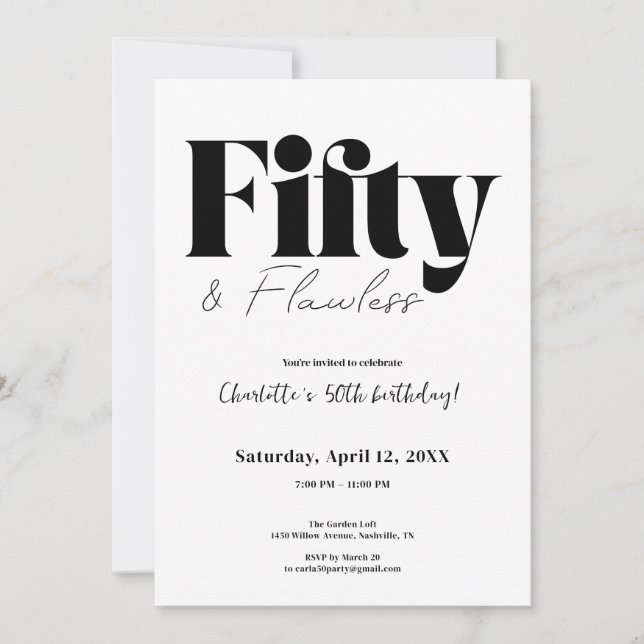 Invitación Fifty & Flawless 50th Birthday Invitation (Anverso)