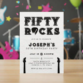 Invitación Fifty Rocks Guitar Pick 50th Birthday Party