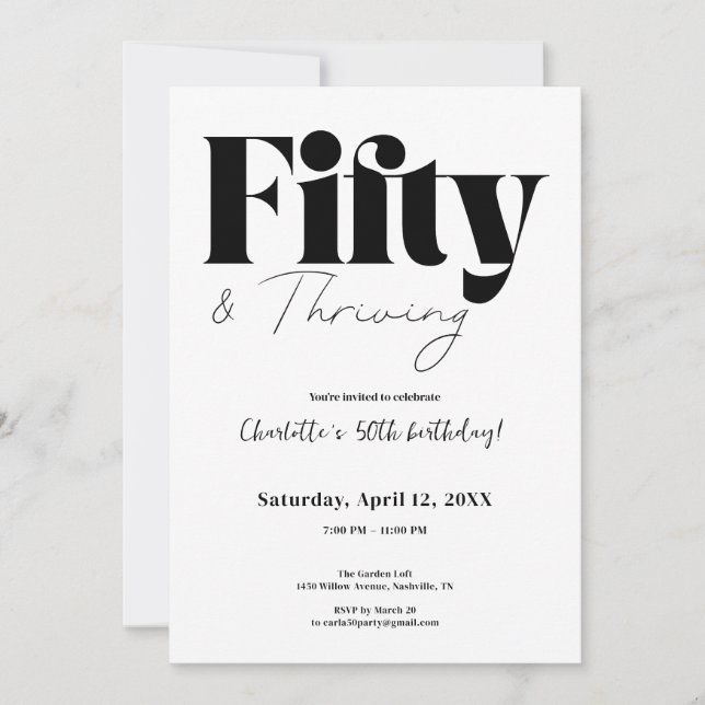 Invitación Fifty & Thriving 50th Birthday Invitation (Anverso)