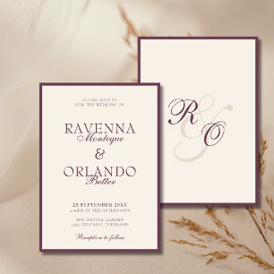 Invitación Fig Plum Marfil Monograma Glam Boda de Dinero An