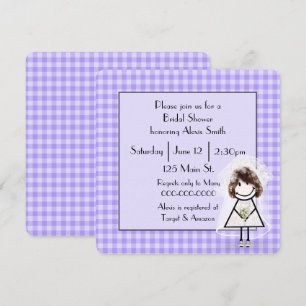 Invitación Figura De Palo Brida En Purple Gingham
