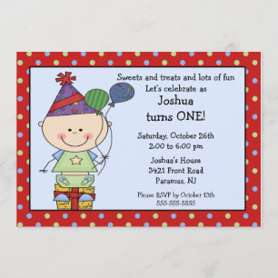 Invitación Figura de palo niño niño primer cumpleaños invitac