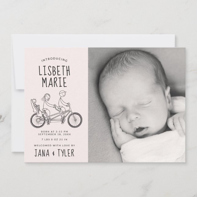 Invitación Figuras pegadas en la bicicleta tándem con asiento (Anverso)