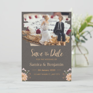 Invitación Figurita de boda de una pareja, gris oscuro y nara