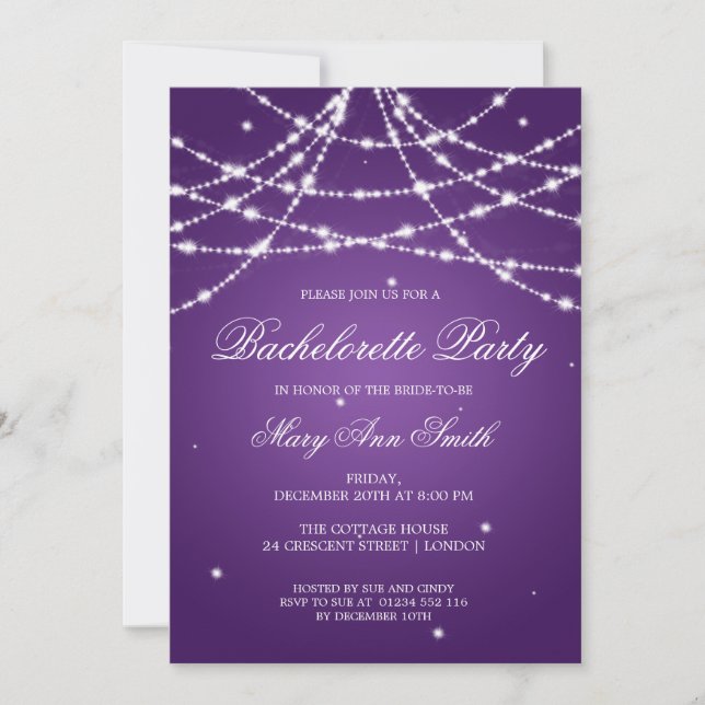 Invitación Fila de Bachelorette Fila de espuma morada (Anverso)