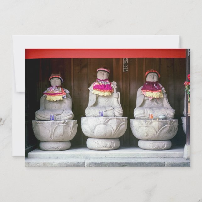Invitación Fila de estatuas de monjes Jizo con bib y gorra -  (Anverso)
