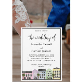Invitación Fila del Arcoíris de Acuarela de Charleston Boda S