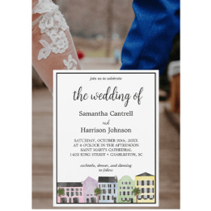 Invitación Fila del Arcoíris de Acuarela de Charleston Boda S