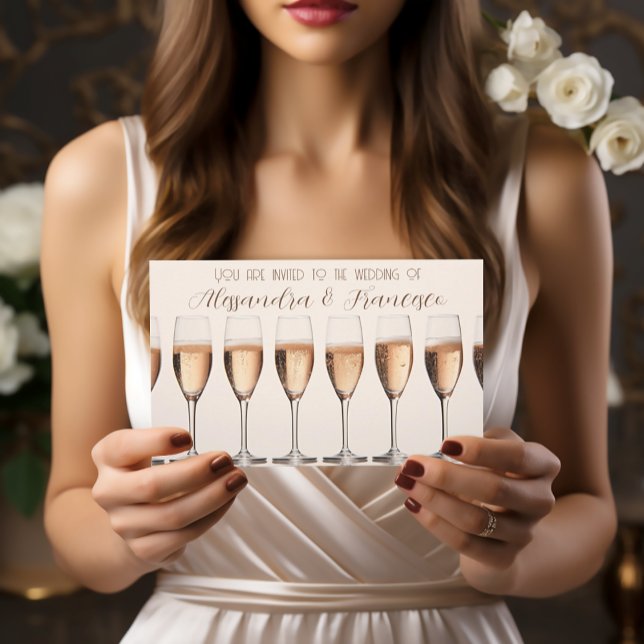 Invitación Fila elegante de copas de champán rosa (Subido por el creador)