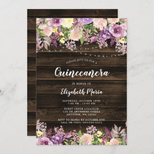 Invitación Fila floral púrpura rusa: Quinceanera