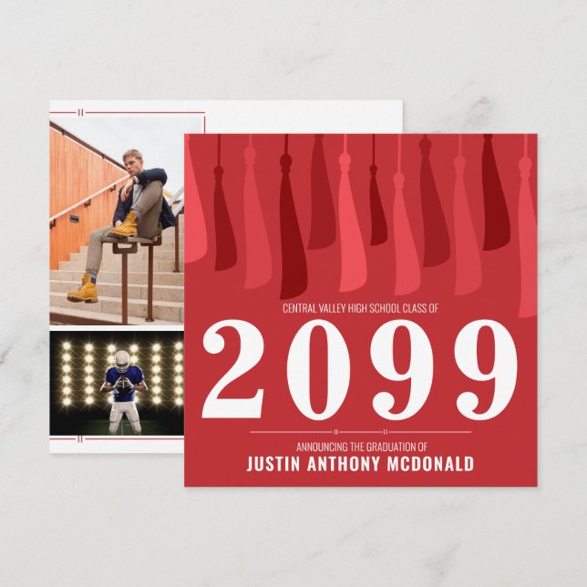 Invitación Fila roja de la graduación de dos fotos de Taselas (Anverso / Reverso)