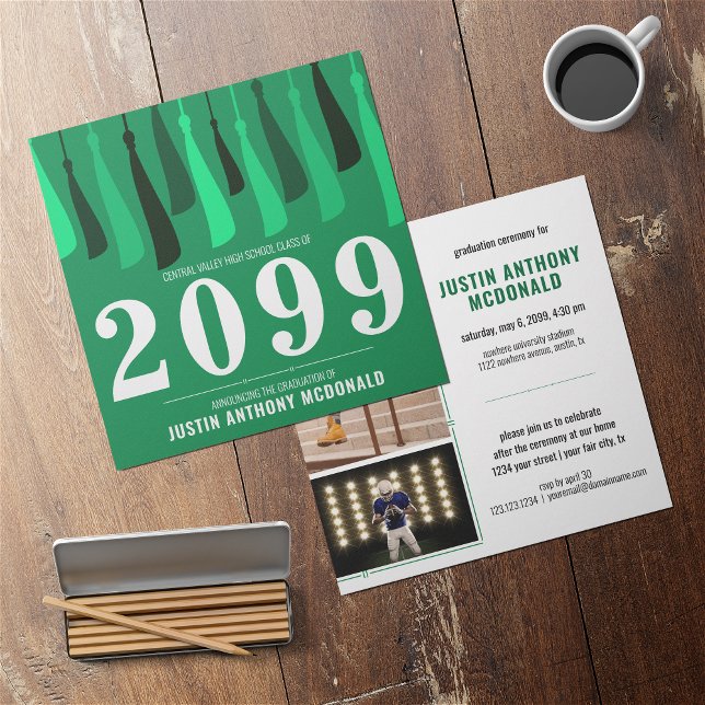 Invitación Fila verde de la graduación de dos fotos de Tasela (Subido por el creador)