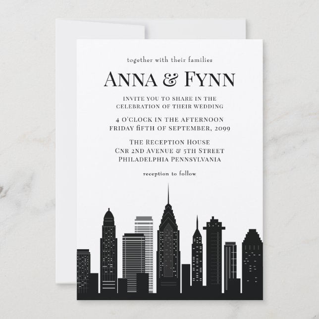 Invitación Filadelfia Pennsylvania City Skyline Boda Inv (Anverso)