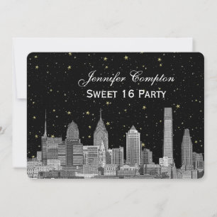 Invitación Filadelfia Silueta Etch Estrellado DIY BG Dulces 1