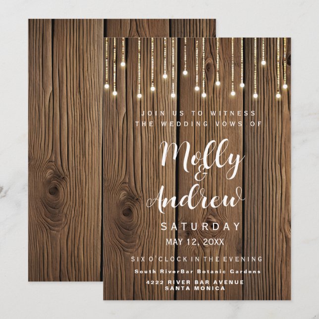 Invitación Filas rusticas de luces fiesta/boda CARD INVITE (Anverso / Reverso)