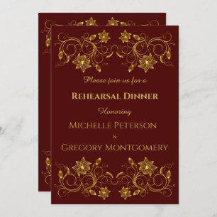 Invitación Filigree dorada amarilla en cena de ensayo en Borg