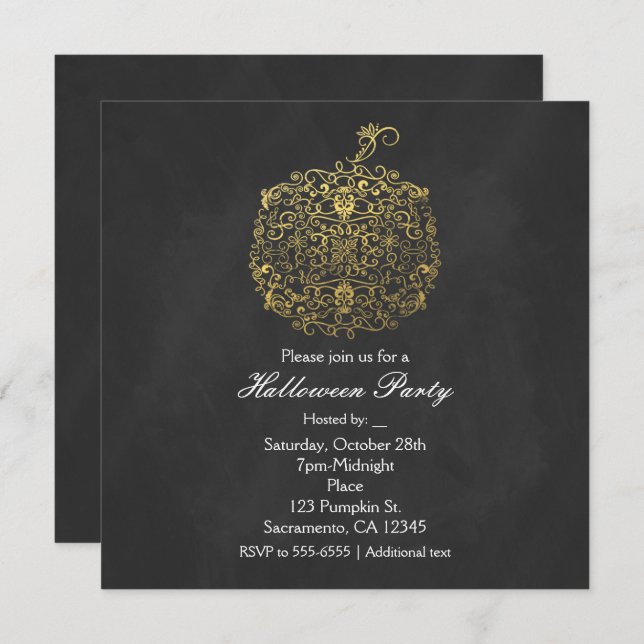 Invitación Filigree Elegant Gold Pumpkin Autumn Fall Fiesta (Anverso / Reverso)