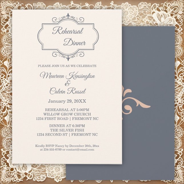 Invitación Filigree rústico, cena de ensayo (Subido por el creador)