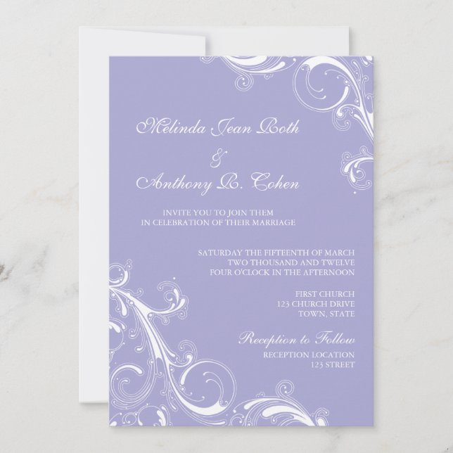 Invitación Filigree Swirl Lavender (Anverso)