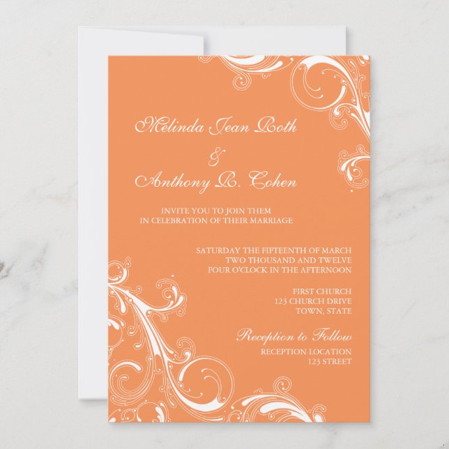 Invitación Filigree Swirl Naranja (Anverso)