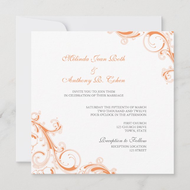 Invitación Filigree Swirl Naranja (Anverso)