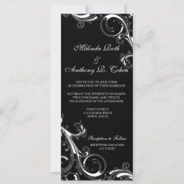 Invitación Filigree Swirl Negro con blanco 4 x 9.25 Boda